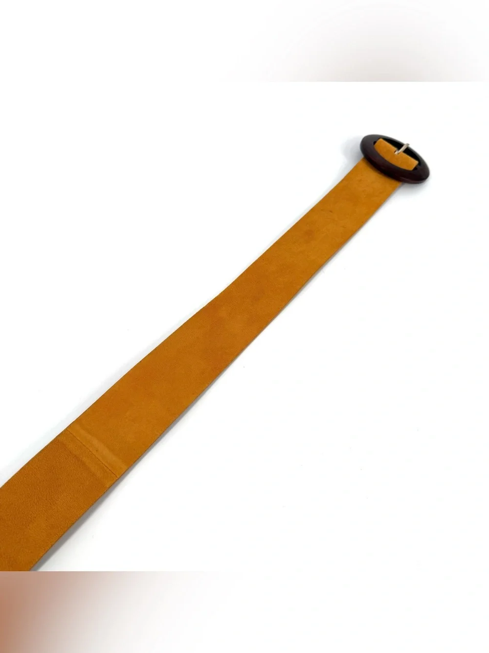 Sezane Yves Belt Mustard Yellow Suede Leather Wood Buckle 31.5in